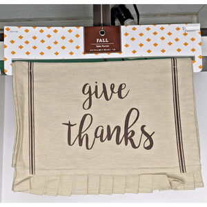 Thanksgiving GIVE THANKS Table Runner Natural Cotton 72" x 14" Ruffle Ends NWT